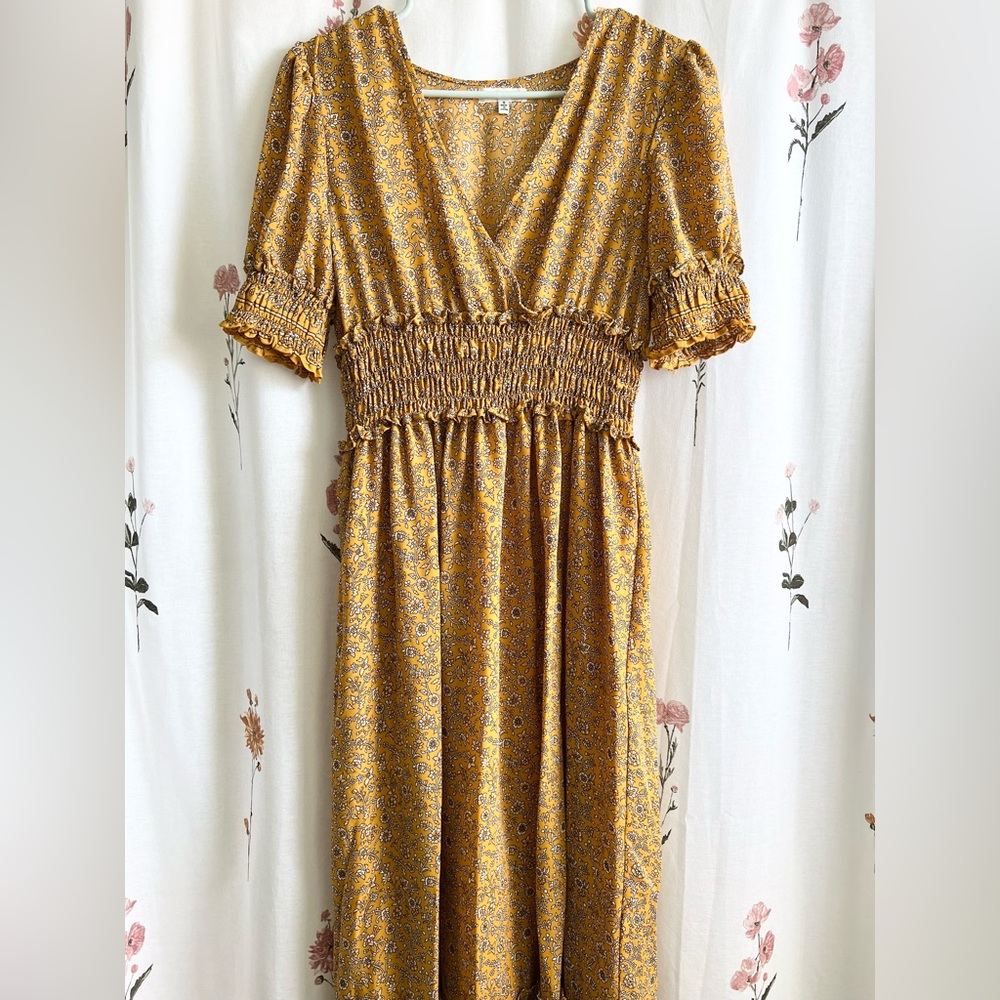 Max Studio Golden Yellow Puff Sleeve Maxi Dress